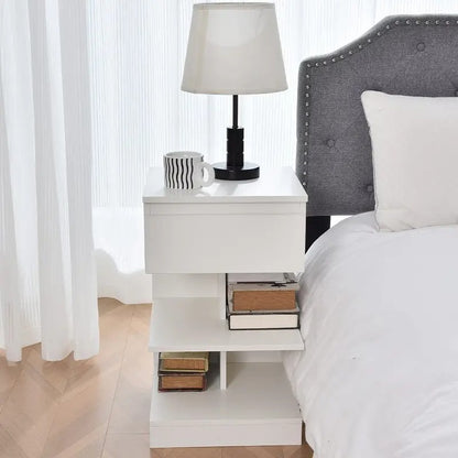 Mesa Auxiliar con Cajón y Estantes Abiertos