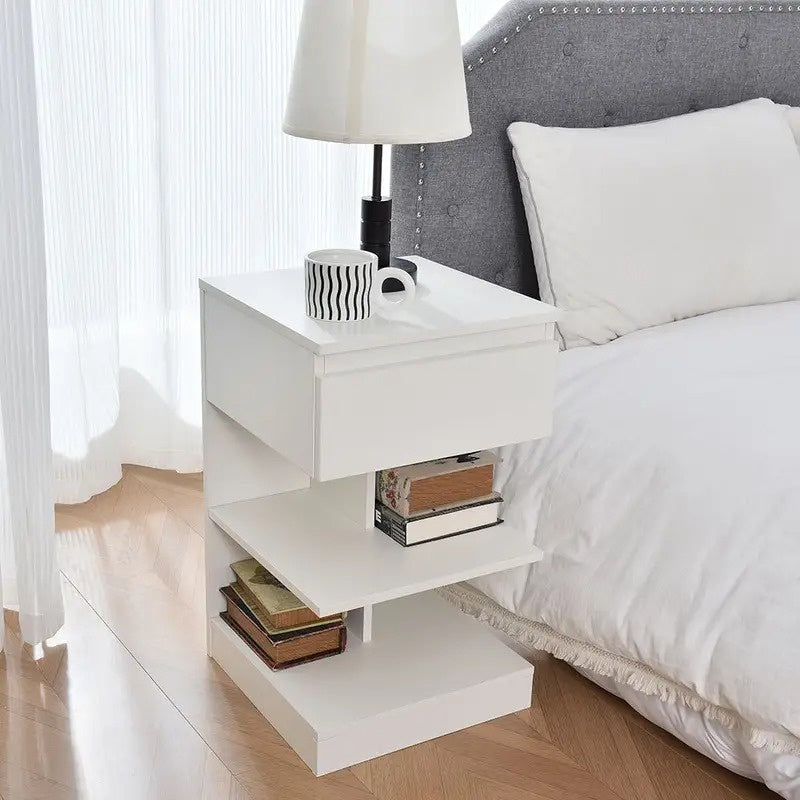 Mesa Auxiliar con Cajón y Estantes Abiertos